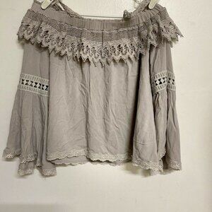 Lumie Cold Shoulder Long Sleeve‎ Women's Embraided Tunic Tops Grey Sz M